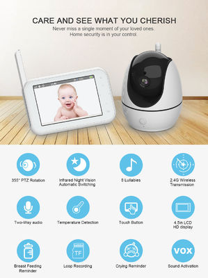 PTZ Dijital Kablosuz Bebek Monitörü Uzun Menzilli 4.5 İnç Ekran Dokunmatik Düğmesi